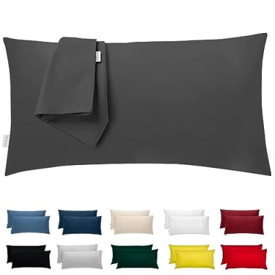 Abbildung von Kissenbezug 50x80 Baumwolle Premium Satin 2er Set Kissenhülle Deko für Kissen Bett/Sofa Stoff Superweicher Resistent Hypoallergen Anti Milben Kopfkissenbezug mit Verdecktem Zip Voll Waschbar