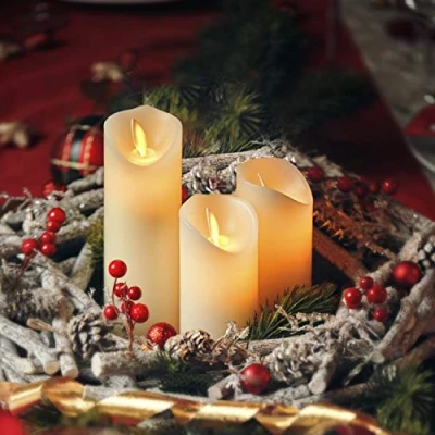 Abbildung von CCLIFE LED Kerzen Echtwachs 3er Set mit Fernbedienung Timer Funktion flammenlose Batteriebetrieb