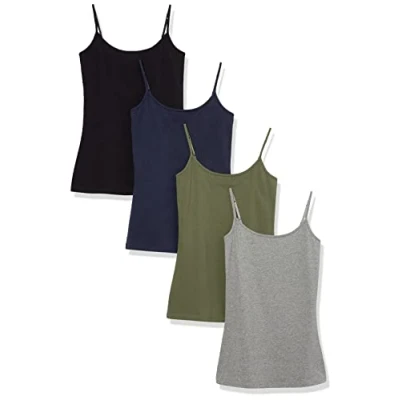 Abbildung von Amazon Essentials Damen Kamisol in schmaler Passform, 4er Pack, Grau/Marineblau/Olivgrün/Schwarz, M