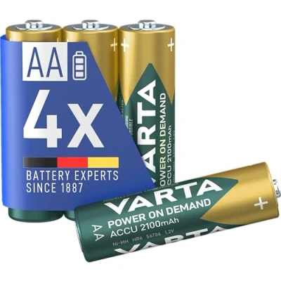 Abbildung von VARTA Batterien AA, wiederaufladbar, 4 Stück, Recharge Accu Power, Akku, 2100 mAh Ni MH, ohne Memory Effekt, vorgeladen, sofort einsatzbereit