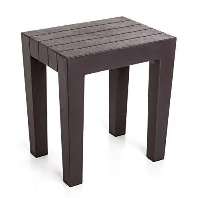 Abbildung von TATAY 4436500 Hocker Sitzbank Lombok, Polypropylen, BPA frei, Holz Effekt, Anti UVA Schutz, Max 130KG, geeignet für Innen und Außen 38x29x41cm. Farbe braun