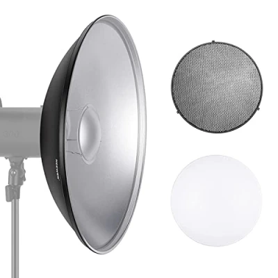 Abbildung von NEEWER 55cm Metall Beauty Dish Bowens Mount Reflektor Set mit weißem Diffusor, Honeycomb Grid für Strobe Blitz Video Licht Kompatibel Godox AD600 CB60 Q4 Vision 4 S101 Serie, NK NARC22