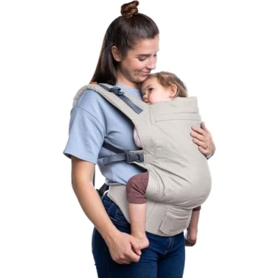 Abbildung von Beco Toddler Babytrage mit extra breitem Sitz Kindertragerucksack aus 100% Baumwolle, 2 Tragepositionen, Kindertrage Bauch/Kindertrage Rücken, Wandern, 9 27 kg (Ecru)