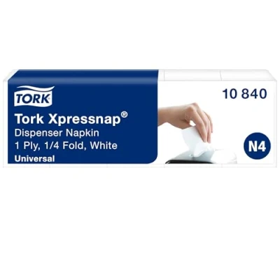 Abbildung von Tork 10840 Xpressnap Spenderserviette unbedruckt / Weiße Papierserviette für Serviettenspender N4 8x1125 Stück