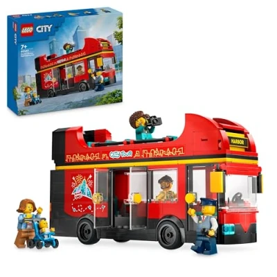 Abbildung von LEGO City Doppeldeckerbus, Doppeldecker Spielzeug Bus, Fahrzeug Spielset für Mädchen und Jungen ab 7 Jahren, enthält 5 Figuren, darunter auch EIN Baby im Kinderwagen 60407