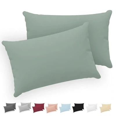 Abbildung von Twinzen® Kissenbezug 40x70 (2er Set) 100% Jersey Baumwolle 150 GSM Kissenbezüge Grün Für cm Kissenhülle mit Reißverschluss Oeko Tex Zertifiziert