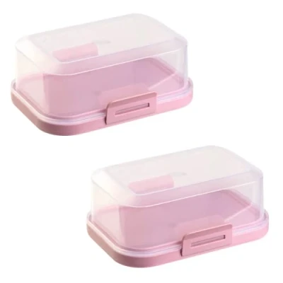 Abbildung von 2x Hochwertige Stapelbare Butterdose mit Verschluss, Plastik box dose, Perfekte Ordnung im Kühlschrank BPA Frei Mehrzweck rosa