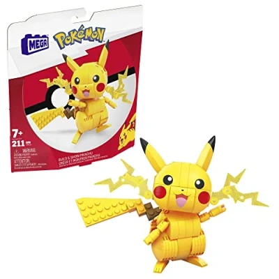 Abbildung von Mega Pokémon Figuren, Medium Pikachu Figur zum Zusammenbauen, Höhe: 10cm, beweglich, kompatibel mit allen Bausets von Construx, Spielzeug, Spielzeug ab 7 Jahre, GMD31