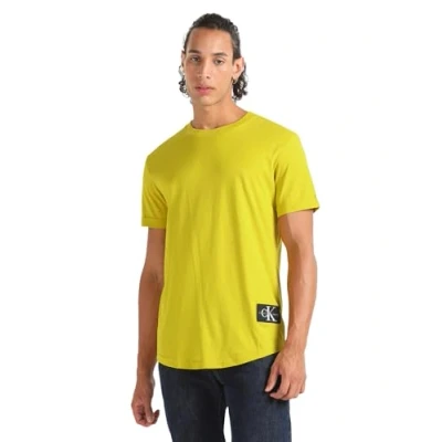 Abbildung von Calvin Klein Jeans Herren T Shirt Kurzarm Badge Turn Up Sleeve Rundhalsausschnitt, Gelb (Tonic Yellow), S