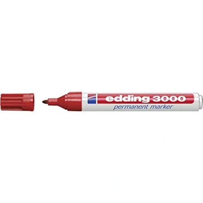 Abbildung von edding 3000 Permanentmarker rot 1 Stift Rund Spitze 1,5 3 mm schnell trocknender Permanent Marker wasserfest, wischfest für Karton, Kunststoff, Holz, Metall Universalmarker