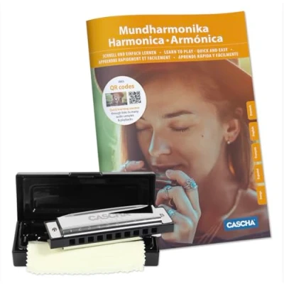 Abbildung von Cascha Blues Mundharmonika C Dur Anfänger &amp; Fortgeschrittene lern Set I Hochwertige 10 Loch diatonische Harmonika mit hochwertigen Messingstimmzungen inkl. Lehrbuch QR Codes Hardcase Putztuch