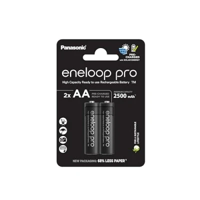 Abbildung von eneloop pro, AA/Mignon NI MH Akku, 2er Pack, Kapazität mit min. 2500 mAh, Ready to Use Akkus, bis zu 500 Mal wiederaufladbar, plastikfreier Verpackung, schwarz