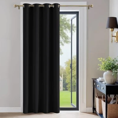 Abbildung von PONY DANCE Türvorhang Blickdicht Gardinen 1 Stück H 210 x B 132 cm Verdunkelungsvorhang Ösen Thermovorhang Tür Innen Blickdichte Vorhänge Wohnzimmer Modern, Schwarz