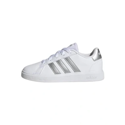 Abbildung von adidas Grand Court Lifestyle Tennis Lace Up Shoes Tennisschuhe, White/Matte Silver/Matte Silver, 32 EU