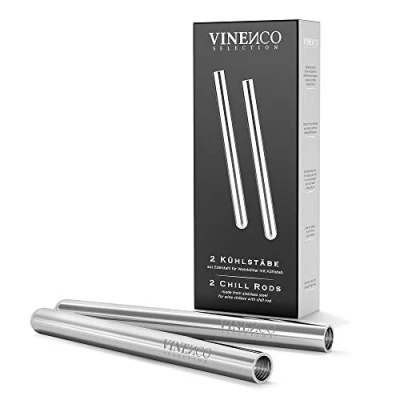Abbildung von VINENCO Weinkühler Set, Flaschenkühler + Dekanter 3 in 1 Premium Wein Zubehör: Edelstahl Flaschen Weinkühlstab Dekantier Belüfter Ausgießer Bar Geschenk Frauen Männer, Rot Weißwein Geschenkset