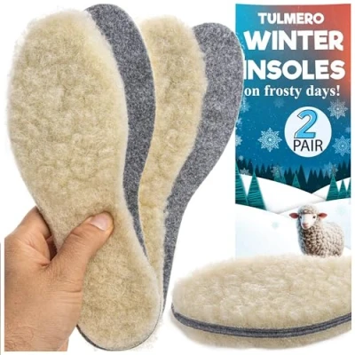 Abbildung von 2 Paare warme Schuheinlagen für mollig Füße, Dicke Wollsohlen aus Filz und Wolle, Wärmeeinlagen Schuhe, Wärmesohlen Filzsohlen, Winter Sohlen Damen Herren Kinder Größe 40