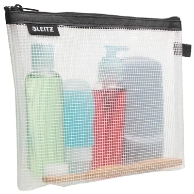 Abbildung von Leitz WOW Reise Zip Kulturbeutel, durchsichtig, Wasserabweisend, Idealer Kosmetikbeutel für Reisen und im Handgepäck, Maße (BxHxT): 24 x 17 3 cm, Schwarz, 40140095