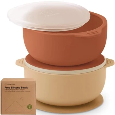 Abbildung von KeaBabies 2er Pack Baby Schüssel mit Saugnapf und Deckel Silikon Breischale für Jungen, Mädchen, Kinderschüssel Babygeschirr, Kinderschale,Silikonschüsseln Babynahrung,BPA frei (Terracotta)