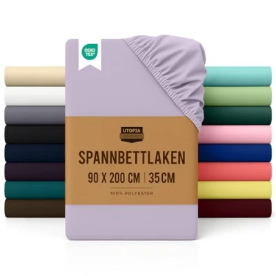 Abbildung von Utopia Bedding Spannbettlaken 90x200cm Lavendel Gebürstete Polyester Mikrofaser Spannbetttuch 35 cm Tiefe Tasche