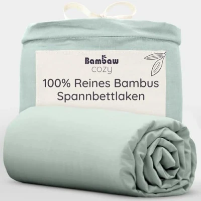 Abbildung von Bambaw Spannbettlaken 90x200cm Bambus, 35 cm Steghöhe, kühlendes Spannbetttuch, weiche Anti Allergie Bettlaken, Bettwäsche atmungsaktiv Sommer, 100% Bambus Spannbetttuch (Seegrün)