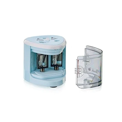 Abbildung von Peach PO102 elektrischer universal Anspitzer inkl. Ersatzteile für alle Bleistifte, Buntstifte, Eyeliner und Wachsmalstifte Doppelspitzer Stifte von 6 8 mm 9 12 blau