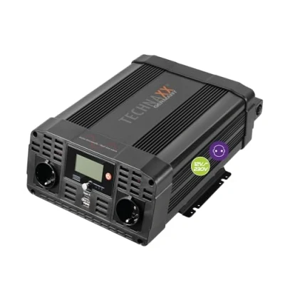 Abbildung von Technaxx KFZ Wechselrichter mit LC Display 12v auf 230v Reiner Sinus TÜV Rheinland zertifiziert Auto Inverter 2X Schuko Stecker und USB Port Power 2000W/4000W (Peak) Spannungswandler TE22