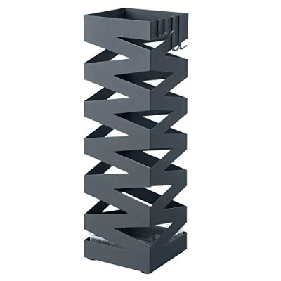 Abbildung von SONGMICS Regenschirmständer aus Metall, Schirmständer, quadratisch, 4 Haken und eine herausnehmbare Wasserauffangschale, 15,5 x 49 cm, anthrazit LUC016G01