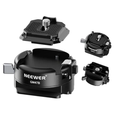 Abbildung von NEEWER GM47B Schnellwechselplatten Set, Anti Twist Auto Lock, quadratischer QR Kamerastativ Adapter und Klemmsockel, kompatibel mit Arca Swiss DJI Ronin RS 4 Pro 3 2 Peak Design Capture V3