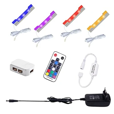 Abbildung von AIBOO LED Glasbodenbeleuchtung 4er Set, Schrankbeleuchtung mit Fernbedienung, Clips RGB Farbwechsel Vitrinenbeleuchtung