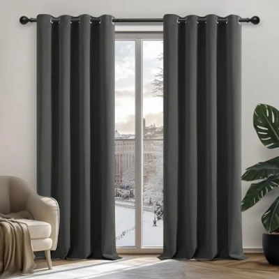 Abbildung von Deconovo Verdunkelungsvorhang Ösen Gardinen Schlafzimmer Ösenvorhang Blickdicht, 242x107cm(HöhexBreite), Dunkelgrau, 2er Set