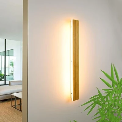 Abbildung von AOEH Holz Wandleuchte LED Wandlampe innen Bambus Lange Warmweiß 24W 3000k holzlampe Modern Wandbeleuchtung Für Schlafzimmer Wohnzimmer Flur Treppenhaus Innenbeleuchtung Wandlampen,80cm