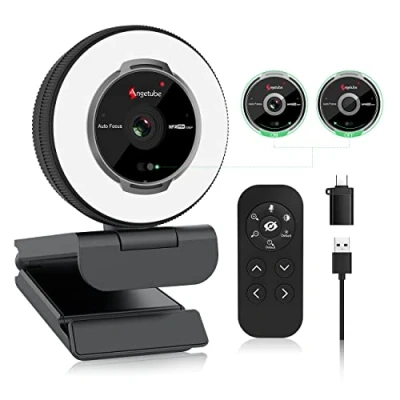 Abbildung von Angetube 60FPS 1080P Webcam mit Ringlicht PC Kamera 5X Digitalzoom und Fernbedienung,Eingebaute Dual Noise Cancelling Mikrofone Sichtschutzabdeckung,Für PCComputerLaptopMacDesktop