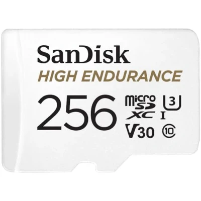 Abbildung von SanDisk High Endurance microSDXC Speicherkarte 256 GB + Adapter (Für Dash Cams und private Überwachungskameras, 100 MB/s Lesen, V30 für Full HD 4K Videos)