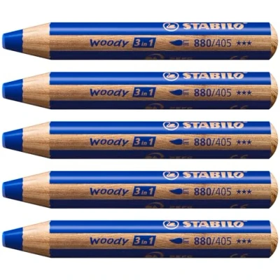 Abbildung von Buntstift, Wasserfarbe &amp; Wachsmalkreide STABILO woody 3 in 1 5er Pack ultramarinblau