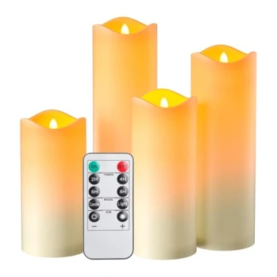 Abbildung von EXTSUD Wasserdichte LED Kerzen 4er Flammenlose Outdoor mit Fernbedienung Timer und Batterie Flackernde Kerze für Garten Hochzeit Weihnachten Halloween Party Dekoration