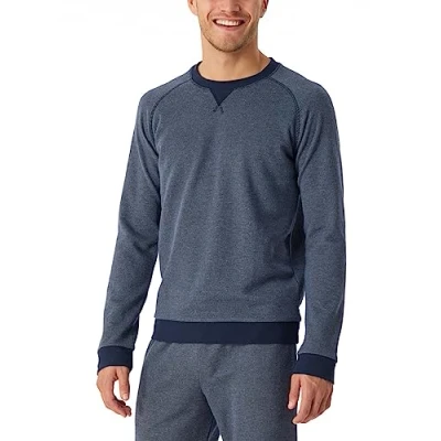 Abbildung von Schiesser Herren Schlafshirt Langarm Rundhals Mix + Relax Pyjamaoberteil, Nachtblau, 48