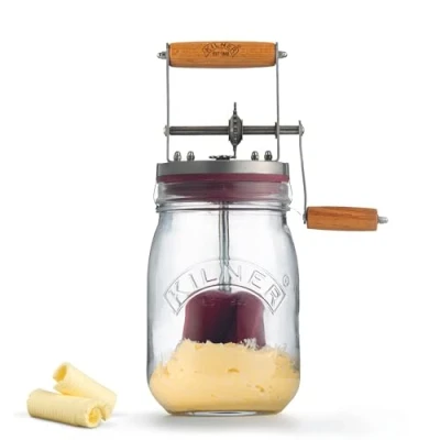 Abbildung von Kilner Butterfass Glas mit Handkurbel, manuelle Handkurbel und Silikonmixer, 1L, Öffnung: 7,2 cm, 16,5 cm x 11 27 Butter selber machen in ca. 10 min, Butterdose