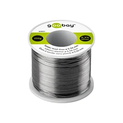 Abbildung von Goobay 40851 Lötzinn bleifrei ø 0,56mm Lötdraht mit Flussmittel / 0,3 % Silber 0,7 Kupfer 217 C Schmelzpunkt Löt Zinn bleifreies Löten 250g