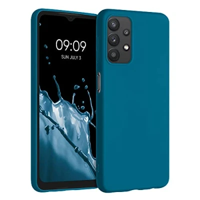 Abbildung von kwmobile Hülle kompatibel mit Samsung Galaxy A32 5G weiches TPU Silikon Case Cover geeignet für kabelloses Laden Karibikblau
