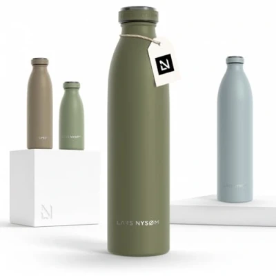 Abbildung von LARS NYSØM Edelstahl Trinkflasche 350ml, 500ml, 750ml, 1L, 1 5 liter Thermosflasche Kohlensäure geeignet Auslaufsichere Wasserflasche für Sport, Outdoor, Schule (Olive Green, 750ml)