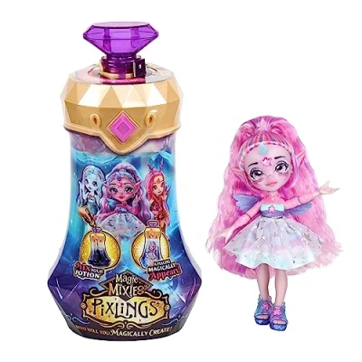 Abbildung von Magic Mixies Pixlings Puppe Unia im Einhorn Look: Magische Enthüllung der wunderschönen, detailreichen 16,5 cm großen in Einer Zaubertrank Flasche