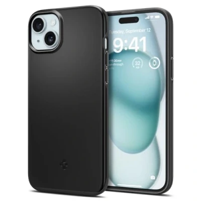 Abbildung von Spigen Thin Fit Hülle Kompatibel mit iPhone 15 Schwarz
