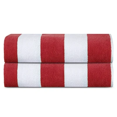 Abbildung von Sweet Needle Strandtücher Cabana Striped Classic, 100% Baumwoll Frottee, ringgesponnenes Pooltuch, schnell trocknend, 450 g/m², 2 Stück, für Erwachsene (Cabana Rot, 76 x 152 cm)