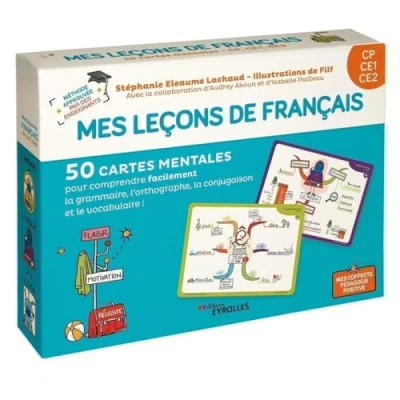 Abbildung von Mes leçons de français CP, CE1, CE2: 50 cartes mentales pour comprendre facilement la grammaire, l&#039;orthographe, conjugaison et le vocabulaire. 1 livret explicatif