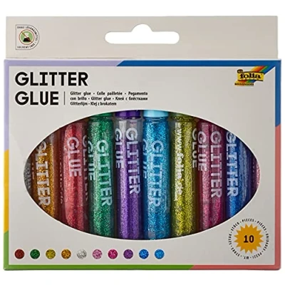 Abbildung von folia 574 Glitter Glue, Klebestifte mit Glitzer, 10 Stifte sortiert in Farben, je 9,5 ml zum Bemalen und Verzieren
