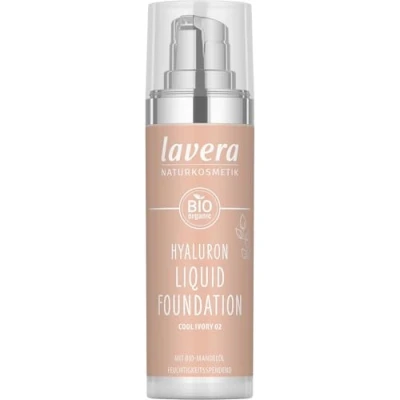 Abbildung von lavera Hyaluron Liquid Foundation Cool Ivory 02 Naturkosmetik Vegan seidige, leichte Textur frei von Mineralöl natürliche Hyaluronsäure &amp; Bio Mandelöl 30 ml