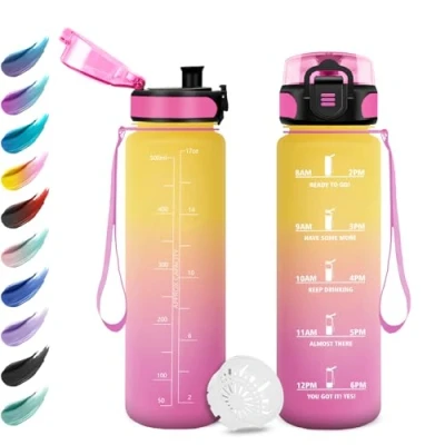 Abbildung von Trinkflasche 500ml, Wasserflasche mit Filte, Sport Trinkflaschen Kohlensäure Geeignet, Zeitmarkierungen, Auslaufsicher für Picknick, Schule, Junge, Mädchen, Büro