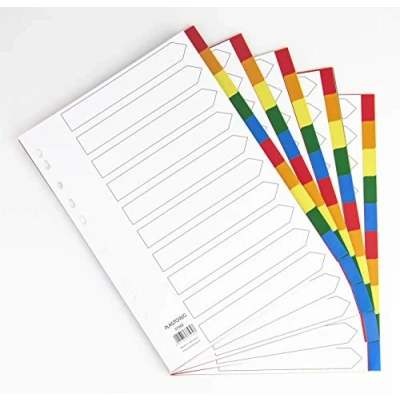 Abbildung von 5er Set 10 teiliges Register/Trennblätter aus buntem stabilem PP, DIN A4 praktischem Deckblatt Papier zum Beschriften. Trenn Blätter für die Ordner Organisation im Büro