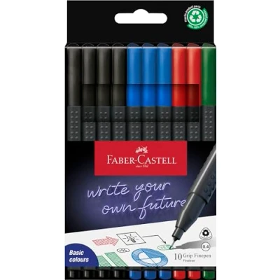 Abbildung von FABER CASTELL 151691 Grip Finepen Office Set, 10 Fineliner, Linienbreite 0.4 mm, schwarz, blau, rot, grün