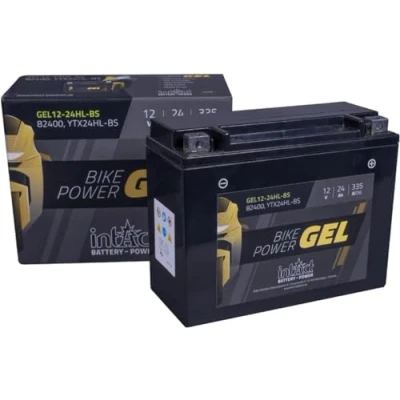 Abbildung von intAct GEL Motorradbatterie Bike Power GEL12 24HL BS. Ersetzt YTX24HL BS, Y50 N18L A3. 12V 24Ah 335A. Maße: 205x87x162mm. Mit bis zu 30% mehr Startleistung.
